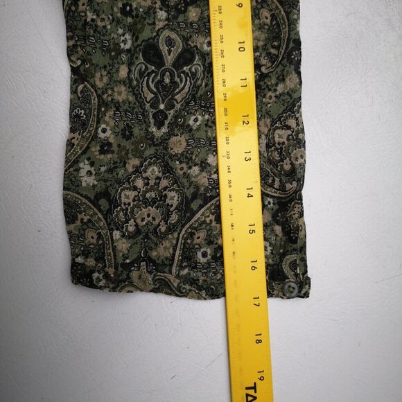 Reitmans Plus Ladies Size 16 Green Tan & Black Pattern Sheer Button Front Blouse - Picture 8 of 9